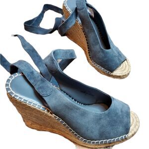 Joie blue kaell leather suede wedge 9.5
